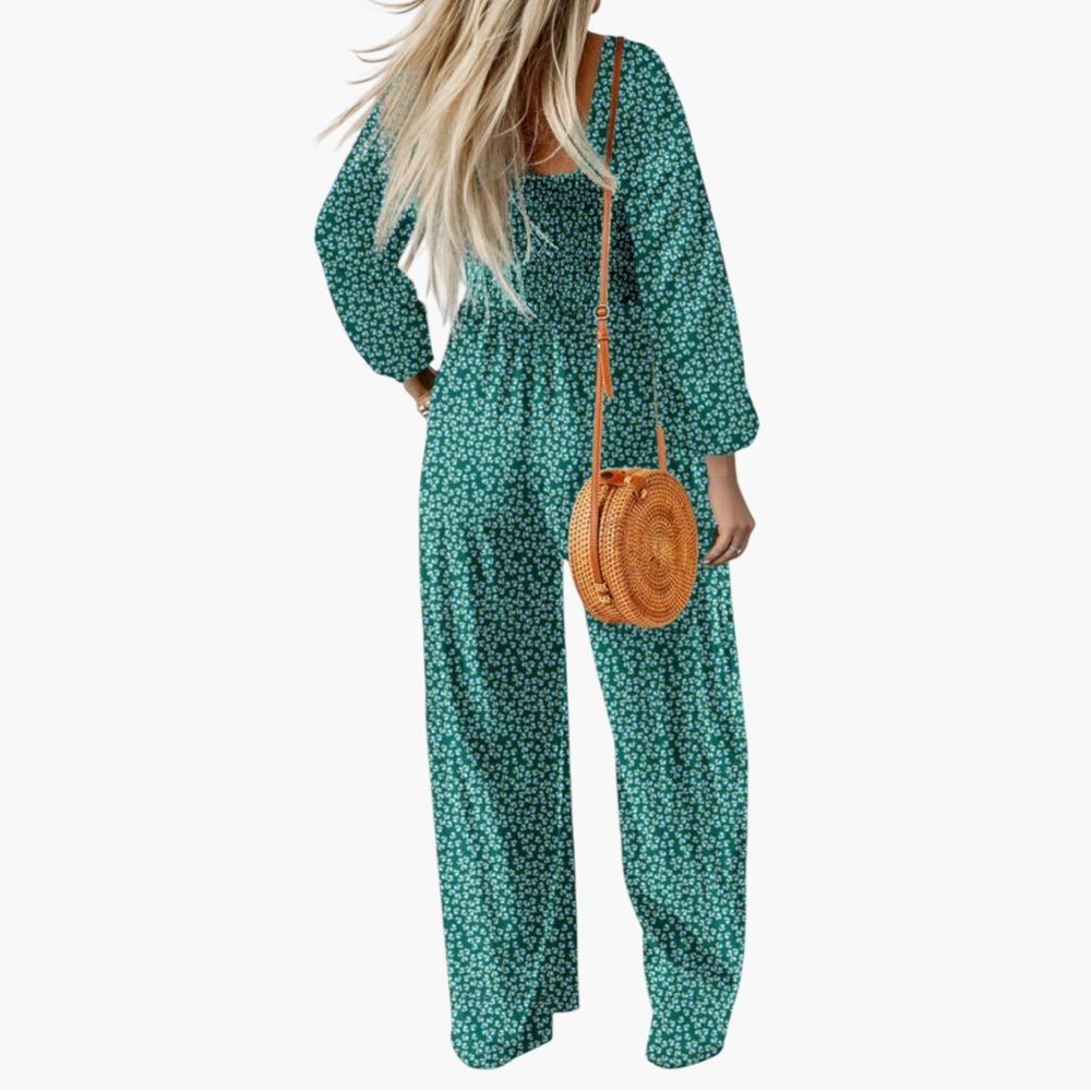 5216. Floral Green Jumpsuit - Picture 2 of 2